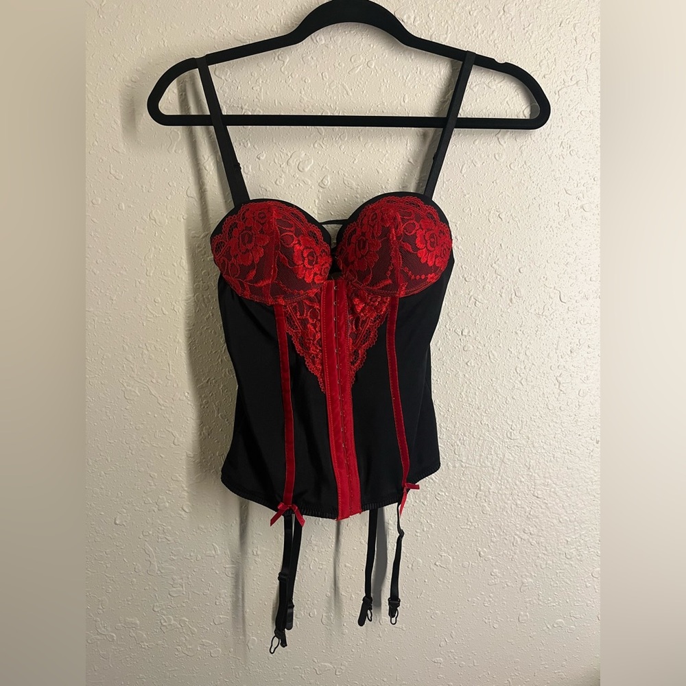 Red and Black Corset with Garter Belts